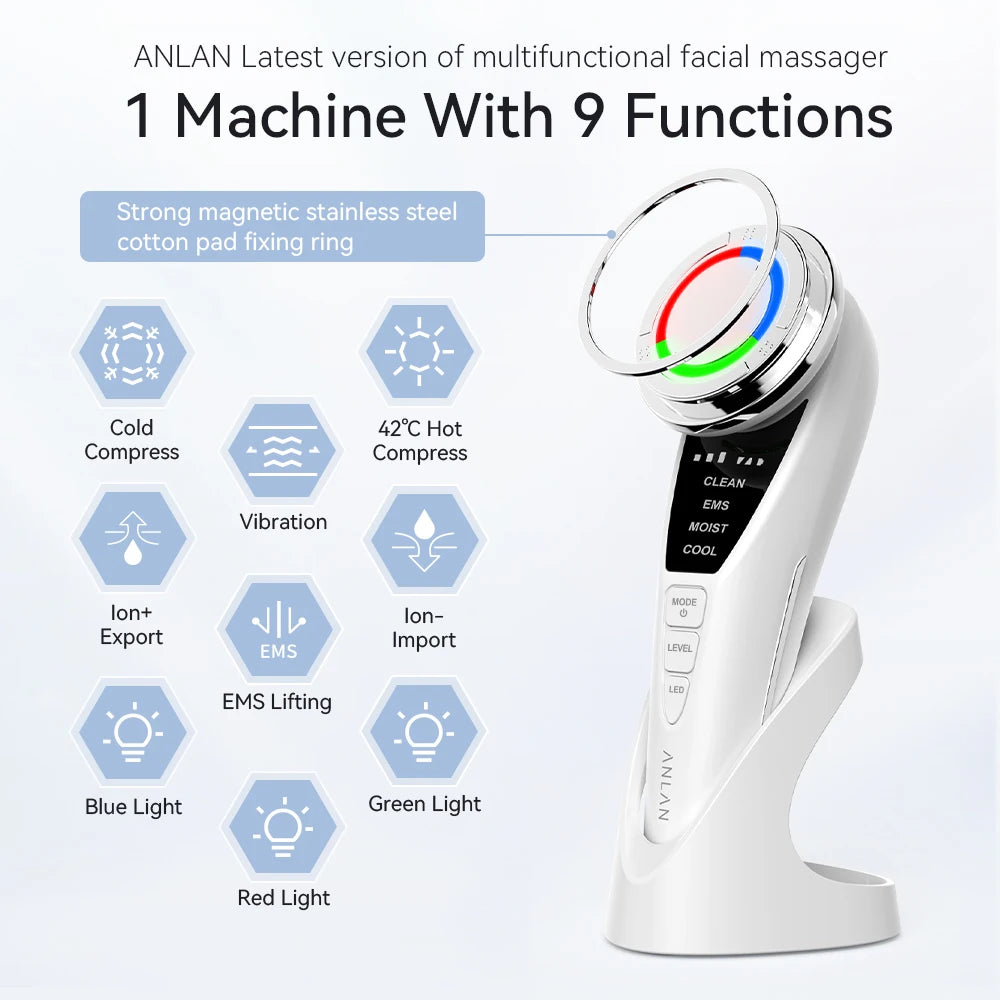 ANLAN EMS Facial Massager Pro – Advanced Face Lifting & Rejuvenation | Hot–Cold Therapy, Deep Cleansing, Intelligent Anti-Aging Care