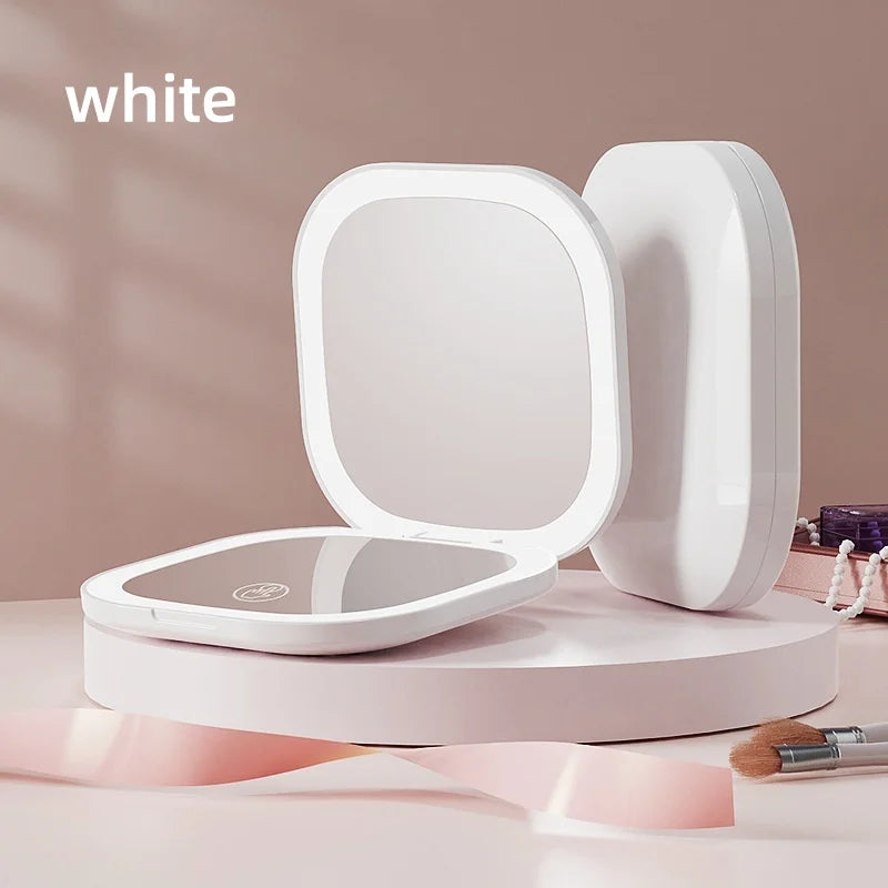 Double-Sided LED Makeup Mirror – Portable Illuminated Beauty Tool | 3× Magnification, USB Rechargeable Design, Adjustable Foldable Light