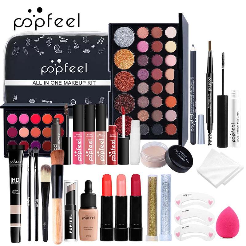 POPFEEL All-In-One Makeup Kit – Complete Beauty Set for Women | Professional Pigments, Precision Tools, Effortless Application