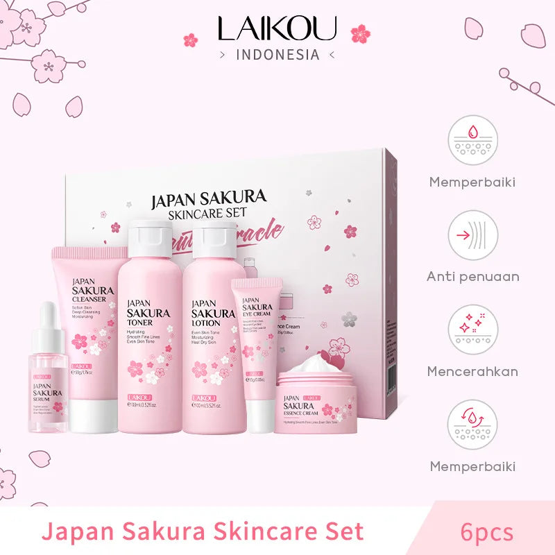 LAIKOU Sakura Skincare Ritual – Hydrating & Softening Care | Cleanser, Toner, Serum, Lotion, Face Cream & Eye Cream