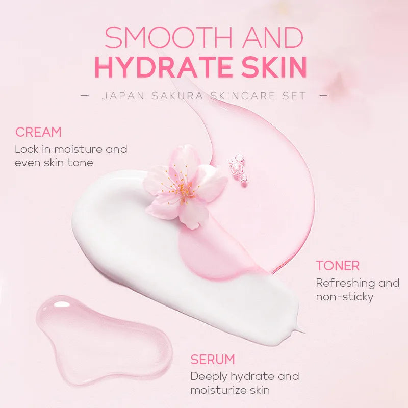 LAIKOU Sakura Skincare Ritual – Hydrating & Softening Care | Cleanser, Toner, Serum, Lotion, Face Cream & Eye Cream