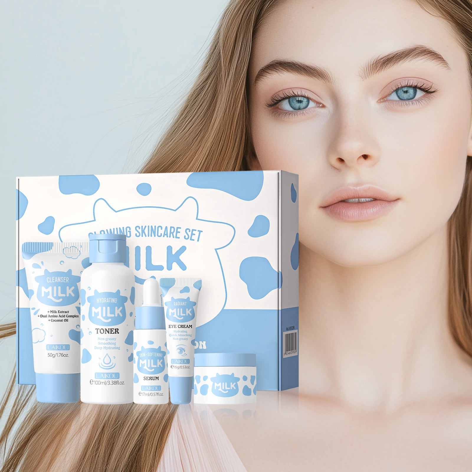 LAIKOU Milk Glowing Skincare Set – Hydrating & Brightening Ritual | Firming, Anti-Age, Complete Facial Care