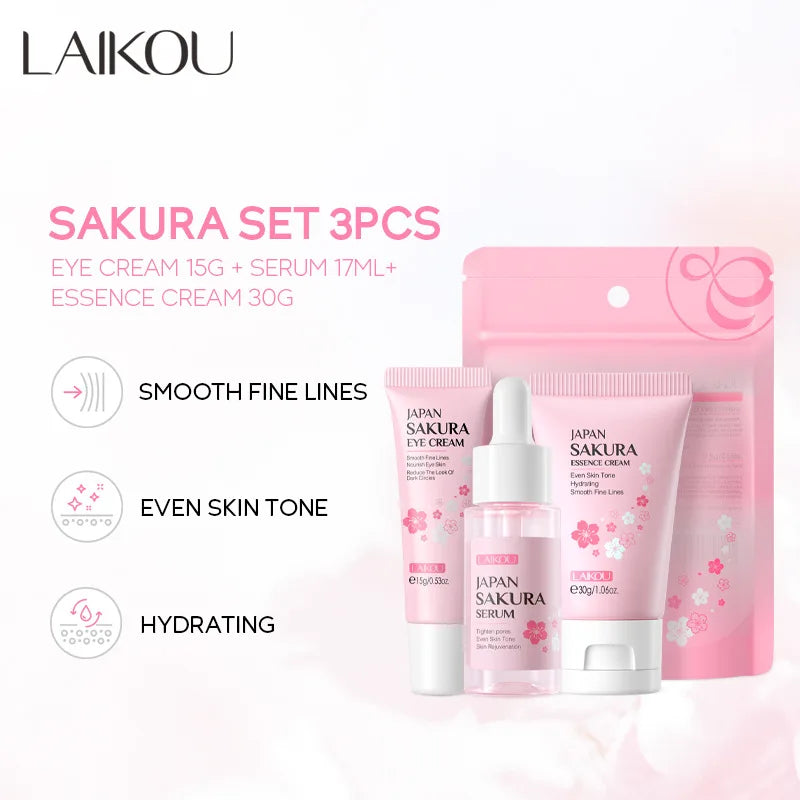 LAIKOU Vitamin C & 24K Sakura Trio – Radiance Firming Care | Brightening, Moisturizing, Anti-Wrinkle