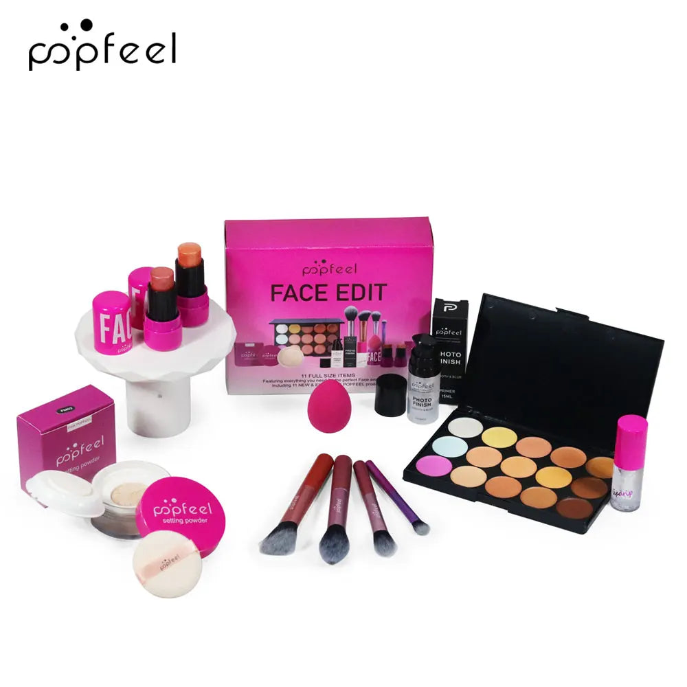 POPFEEL Holiday All-In-One Makeup Kit – Festive Beauty Collection | Eyeshadow Palette, Gloss & Lip Oil, Complete Seasonal Gift