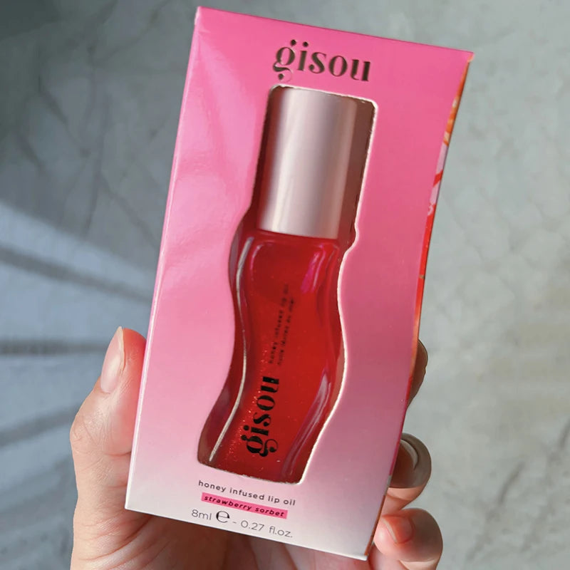 Gisou Moisturizing Lip Oil Balm – Nourishing Gloss Treatment | Plumping Effect, Soft Exfoliation, Cherry-Tinted Shine