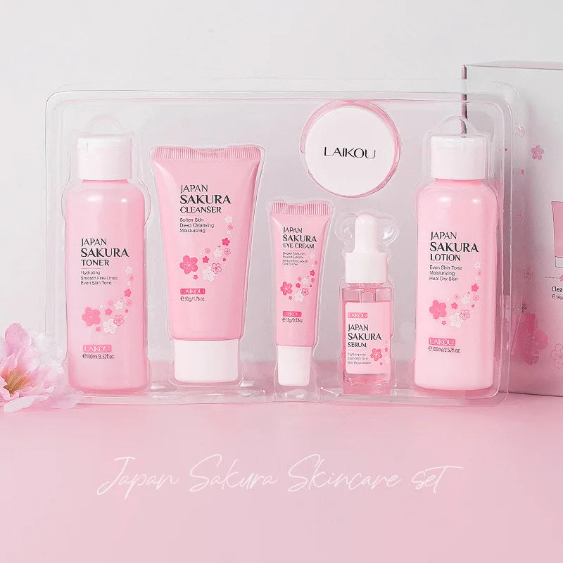 LAIKOU Sakura Skincare Ritual – Hydrating & Softening Care | Cleanser, Toner, Serum, Lotion, Face Cream & Eye Cream