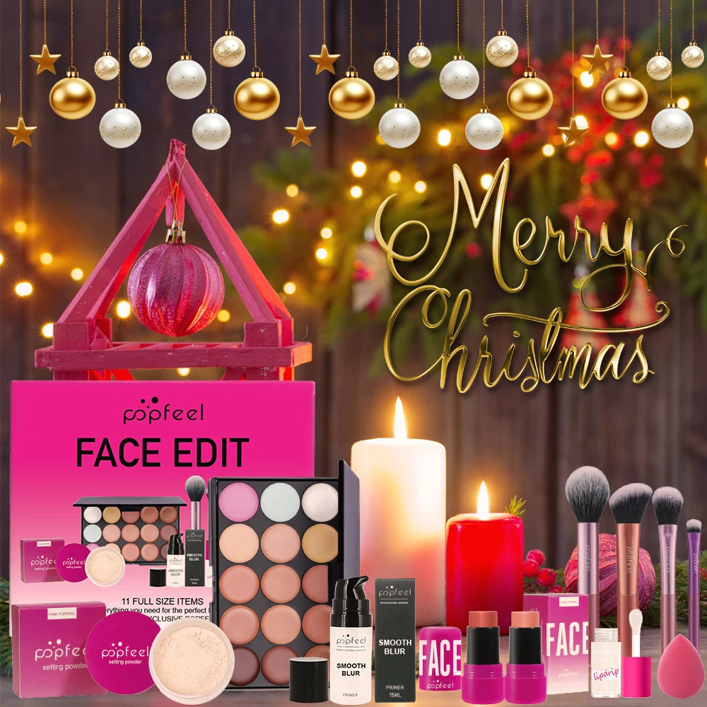 POPFEEL Holiday All-In-One Makeup Kit – Festive Beauty Collection | Eyeshadow Palette, Gloss & Lip Oil, Complete Seasonal Gift