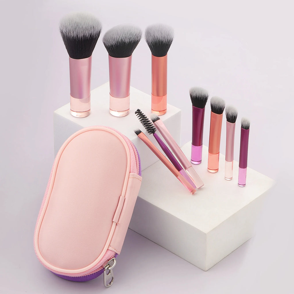 Mini Makeup Brush Set with Bag – Compact Travel Essentials | Multifunctional Brushes, Portable Cosmetic Kit, Refined Daily Utility
