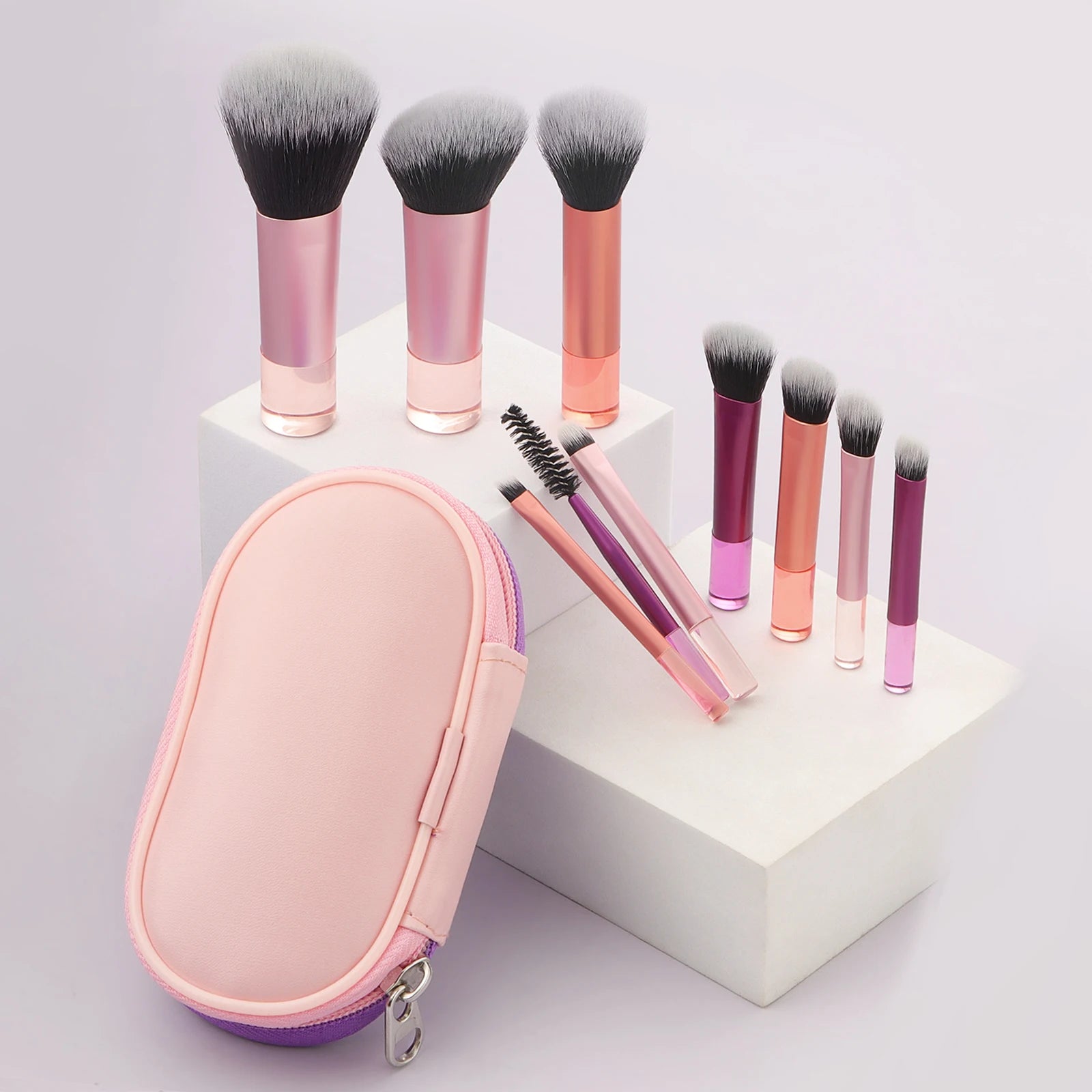 Mini Makeup Brush Set with Bag – Compact Travel Essentials | Multifunctional Brushes, Portable Cosmetic Kit, Refined Daily Utility