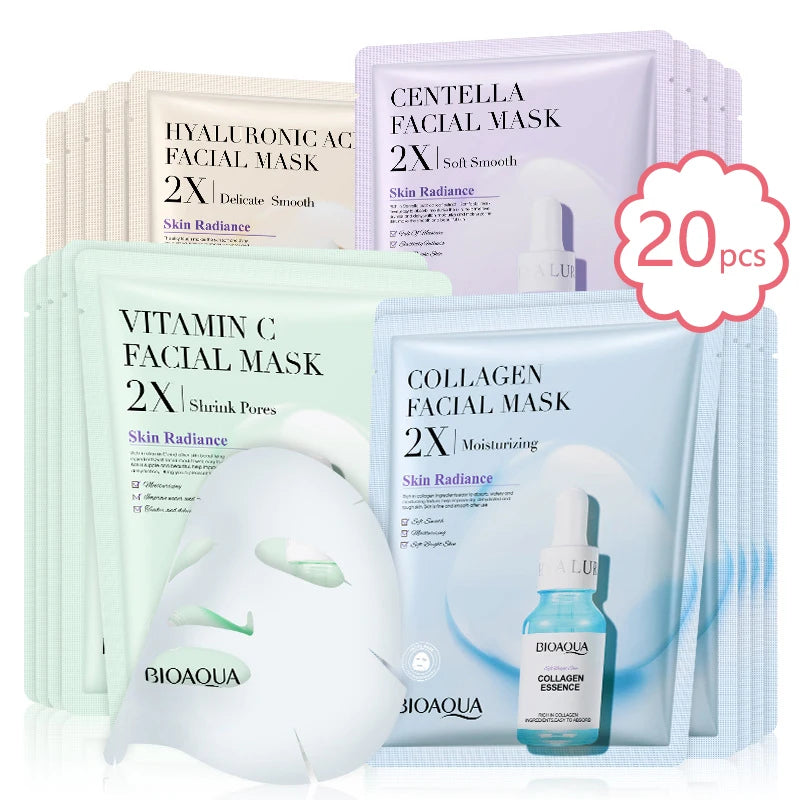 BIOAQUA Centella Collagen Sheet Mask Set – Hydrating Facial Treatment | Vitamin C Brightening, Hyaluronic Acid Moisture, Skin Renewal