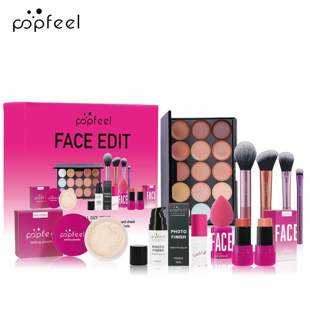POPFEEL Holiday All-In-One Makeup Kit – Festive Beauty Collection | Eyeshadow Palette, Gloss & Lip Oil, Complete Seasonal Gift