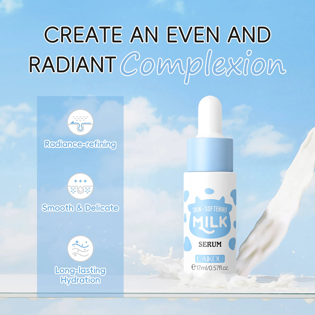 LAIKOU Milk Skincare Travel Set – Softening & Hydration Care | Brightening Serum, Moisturizing Cream, Gentle Cleanser