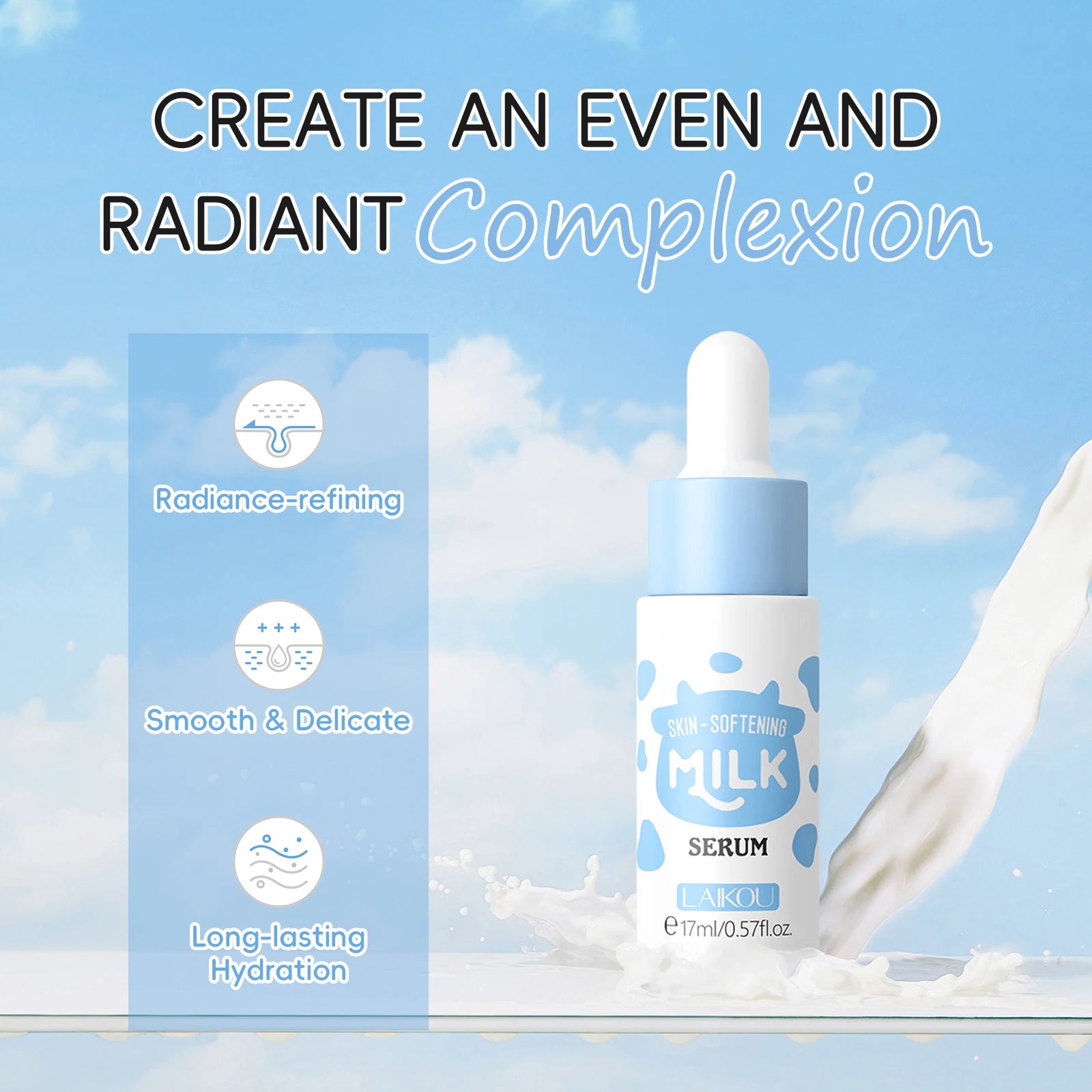 LAIKOU Milk Skincare Travel Set – Softening & Hydration Care | Brightening Serum, Moisturizing Cream, Gentle Cleanser
