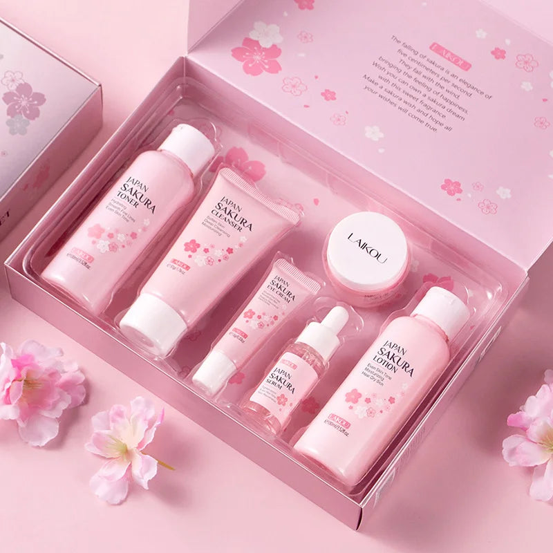 LAIKOU Sakura Skincare Ritual – Hydrating & Softening Care | Cleanser, Toner, Serum, Lotion, Face Cream & Eye Cream
