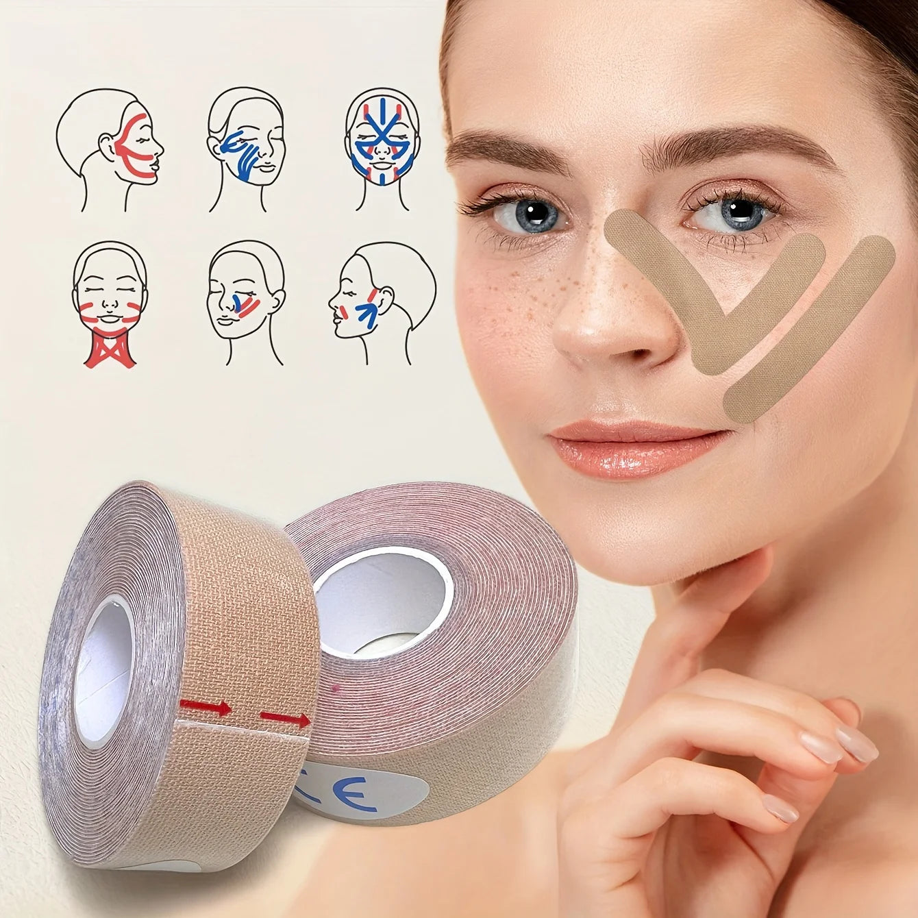 Elastic Face Lift Tape – Instant V-Shape Definition | Invisible Reusable Tape, Jawline Sculpting, Neck & Chin Lift Support