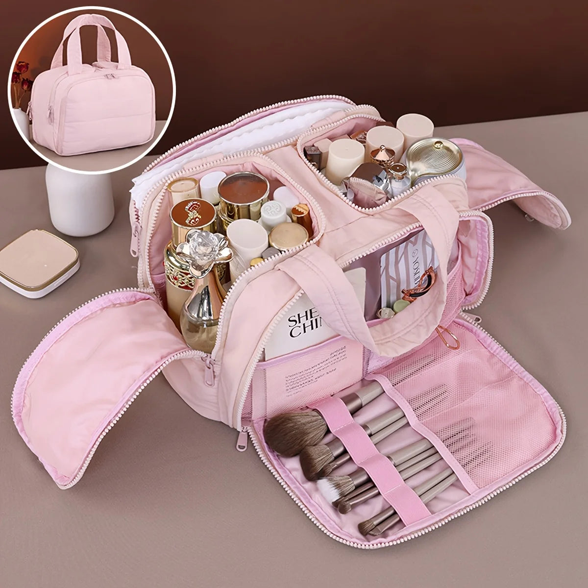 Smart Travel Toiletry Bag – Elevated Cosmetic Organizer | Large-Capacity Layout, Side-Zip Access, Sleek Portable Design